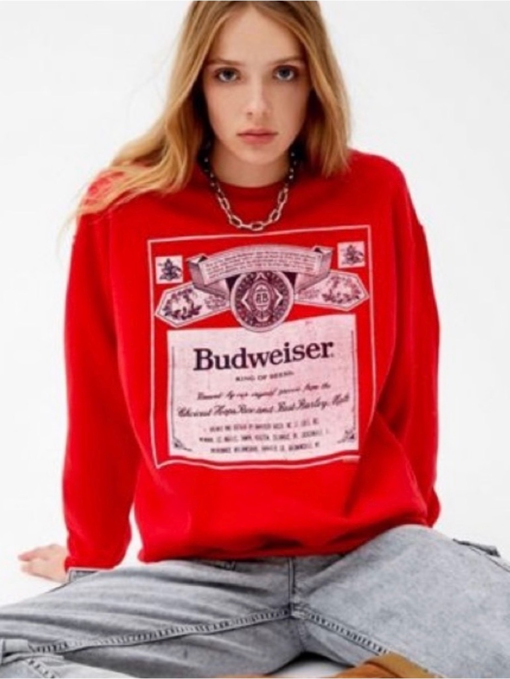 Junk Food Clothing Budweiser Red Crewneck Sweatshirt - Men